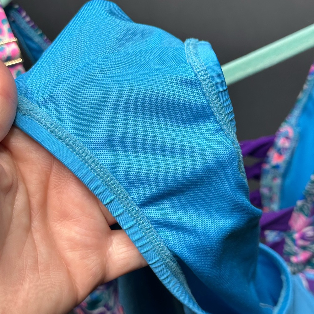 Lilly Pulitzer Blue, Purple & Pink Floral Lace-Up One-Piece Swimsuit EUC - Picture 4 of 4